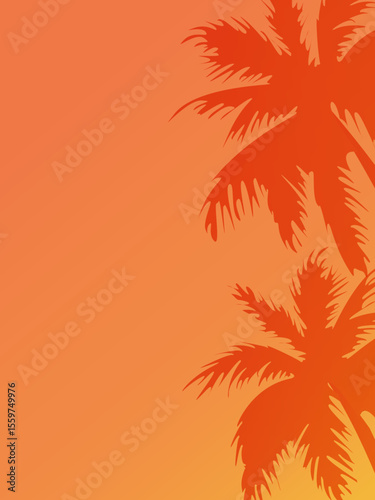 Vector vertical background with palm leaves silhouette and place for text.