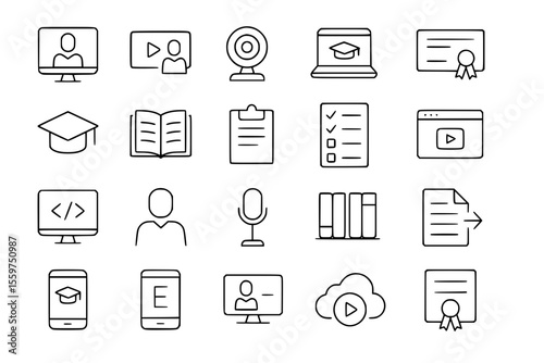 Online Education and E-Learning Icons Set - Digital Learning Vector Collection