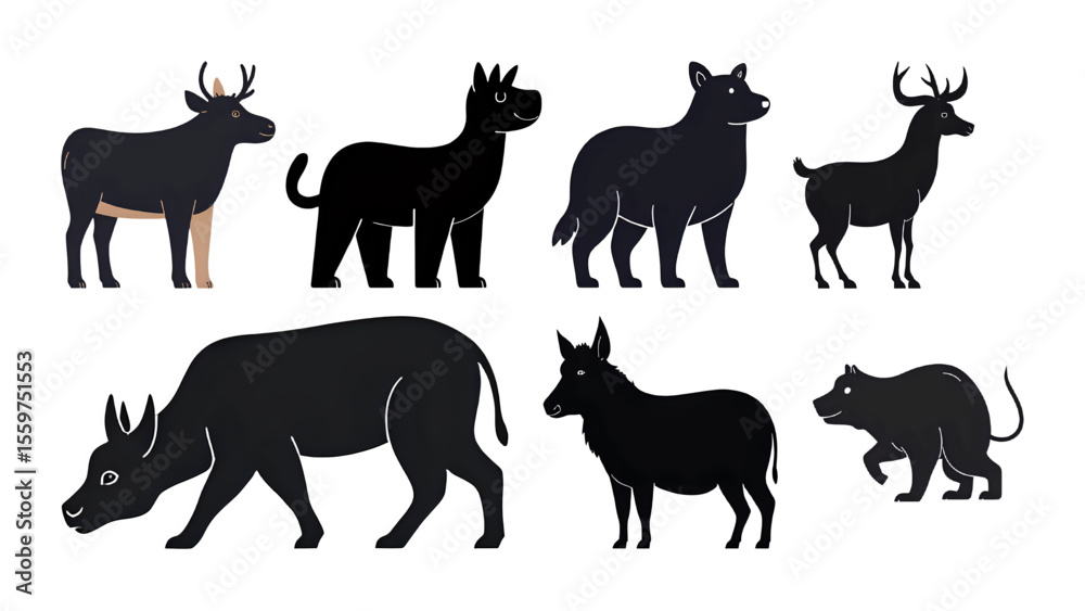 Fototapeta premium farm animals silhouettes vector