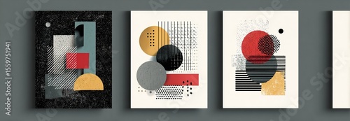Set of posters with geometric shapes. Placard designs in abstract style. High quality