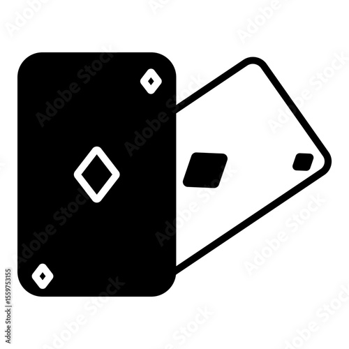 solid black rectangular shape with white outline details depicting a pair of playing cards, one overlapping the other, with card suit symbols visible.