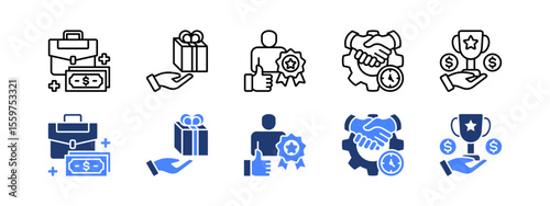Incentive icon set with Business income, Gift, Recognition, Part Time Job, Prize . editable stroke icon set.