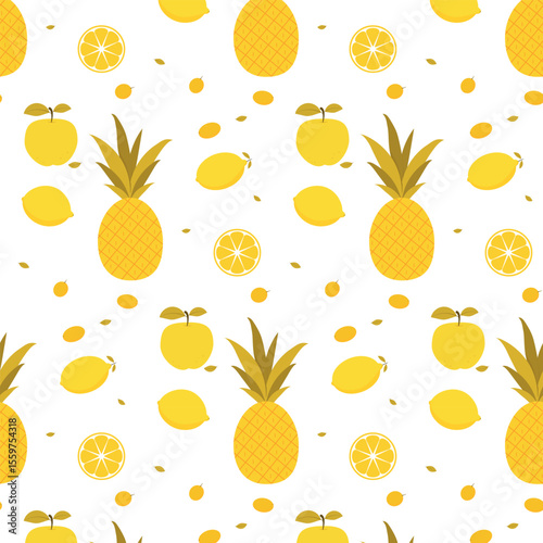 Seamless pattern pineapple lemon apple pattern.