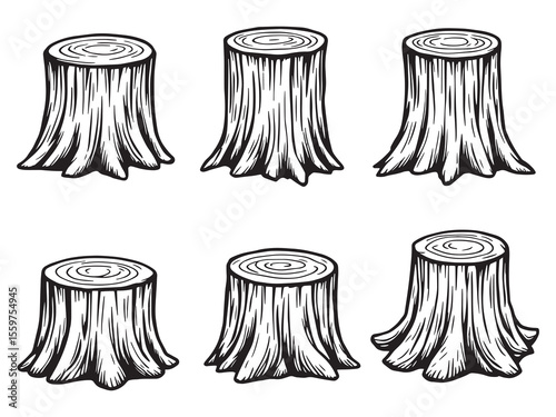 Tree stump illustration in clean line art style