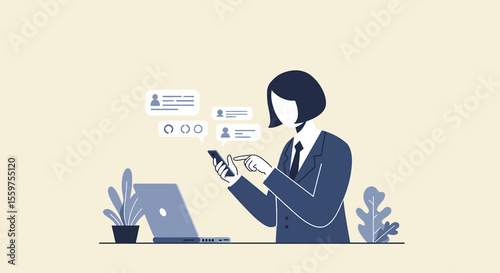 a woman in a suit is using her cell