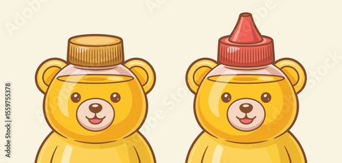 Two Cute Teddy Bear Shaped Condiment Bottles