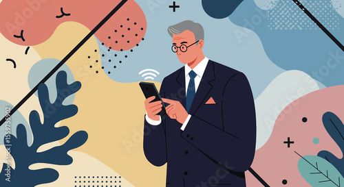 a man in a suit is using a cell