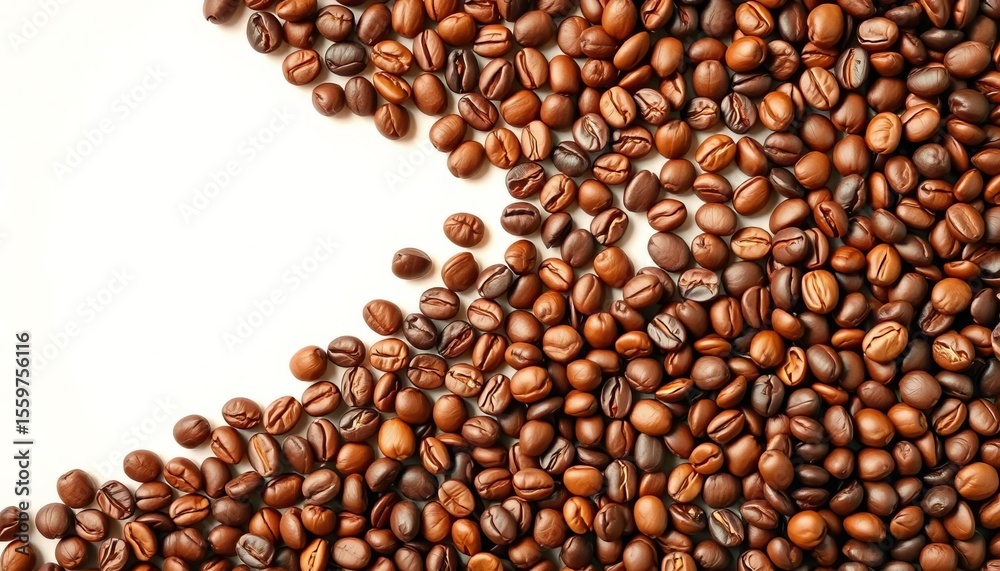 Endless horizontal row of roasted coffee beans on a light background, cafe, pattern Endless horizontal row of roasted coffee beans on a light background, cafe, pattern