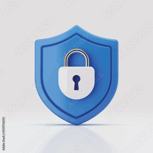 Blue Shield with Padlock 3D Render for Security Concept