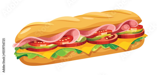Delicious Ham and Cheese Sub Sandwich on a Crusty Roll