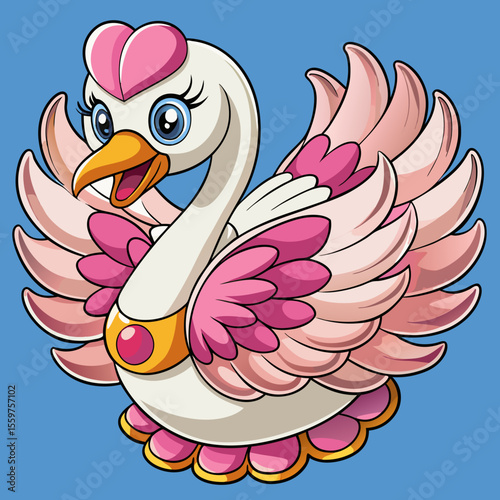 bird, cartoon, animal, swan, vector, illustration, isolated, duck, drawing, art, white, blue, funny, beak, nature, feather, icon, turkey, farm, graphic, black, character, water, birds, goose