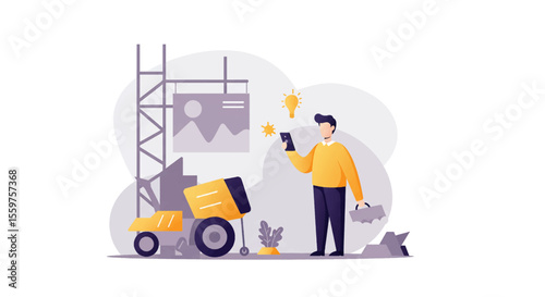 a man standing next to a pile of garbage