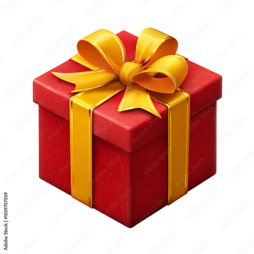 Obraz premium Red gift box with a shiny golden ribbon and bow isolated on transparent background