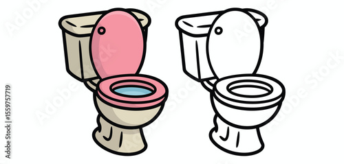 Colored and Black and White Toilet Illustration
