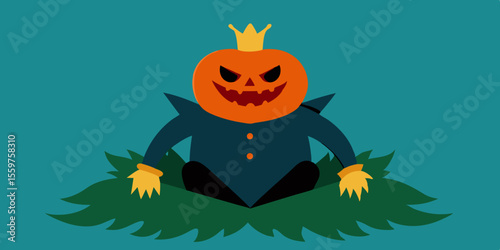 Vector illustration of a spooky Halloween pumpkin with a black cat, perfect for an autumn holiday celebration