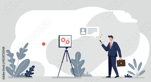 a man in a suit is standing in front of a project board and looking at a project
