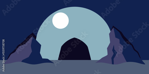 Mysterious Moonlit Cave A Nighttime Landscape Illustration
