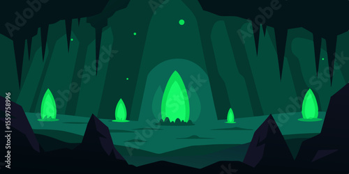 Dark fantasy landscape with moonlit mountains, trees, and stars, a mystical night sky illustration