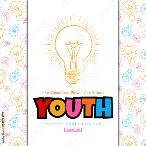 Celebrate International Youth Day with bright idea-themed poster. Lightbulb art, powerful message, and modern style highlight innovation and youth potential.