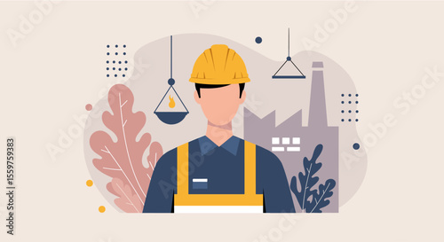 construction worker with helmet. Suitable for landing page, banner, marketing, web design, presentation, infographic, etc.