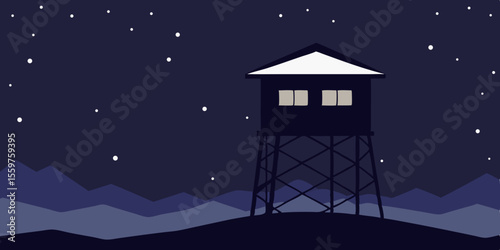 Serene Night Elevated Cabin View Under Starlit Sky