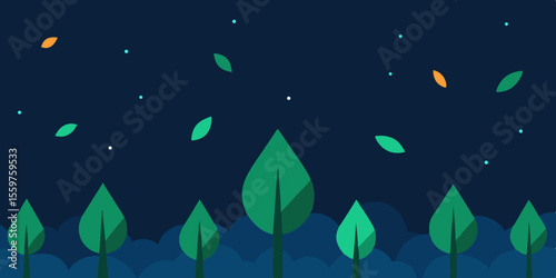 Nightfall Serenity Peaceful Forest Scene with Falling Leaves