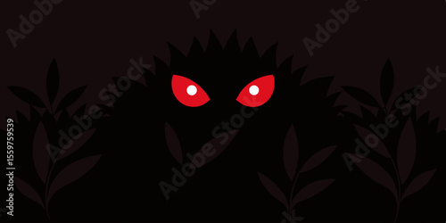 Glowing Red Eyes in the Dark A Spooky Silhouette Lurking in the Shadows