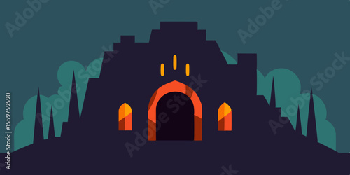 Mysterious Castle Gate A Nighttime Illustration of an Enigmatic Fortress