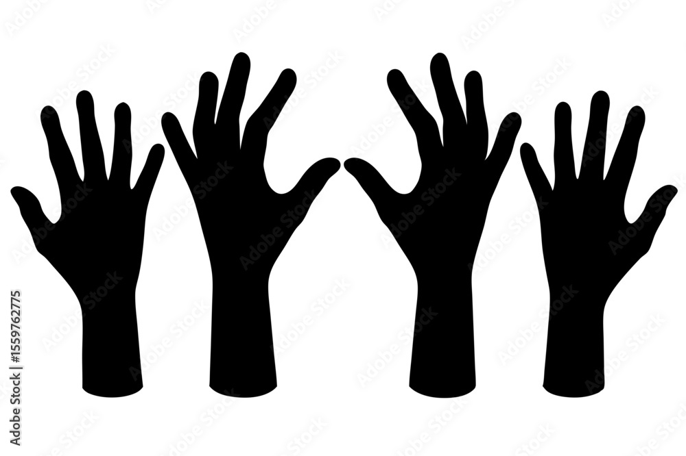 Obraz premium detailed black and white silhouette illustration of hands reaching upwards, minimalist style, highly detailed, intricate, cinematic lighting, dramatic composition 