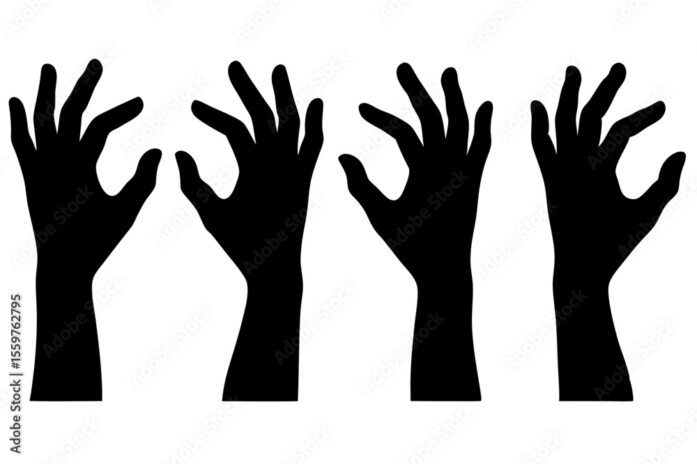 Obraz premium detailed black and white silhouette illustration of hands reaching upwards, minimalist style, highly detailed, intricate, cinematic lighting, dramatic composition 