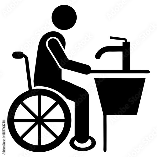 Person in wheelchair using accessible sink black vector