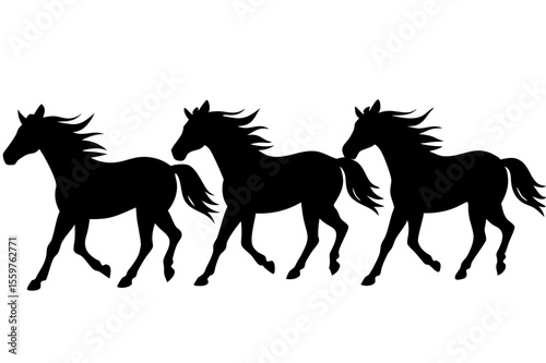 Galloping Horse Silhouettes – Black Equine Wildlife Vector Illustration Set