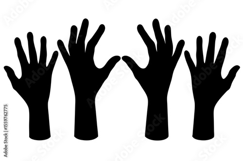 detailed black and white silhouette illustration of hands reaching upwards, minimalist style, highly detailed, intricate, cinematic lighting, dramatic composition
