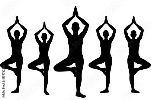 Silhouette Yoga Poses – Minimalist Black and White Balanced Illustration Set