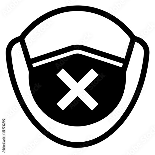 Face mask with cross symbol black and white simple vector