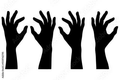 detailed black and white silhouette illustration of hands reaching upwards, minimalist style, highly detailed, intricate, cinematic lighting, dramatic composition
