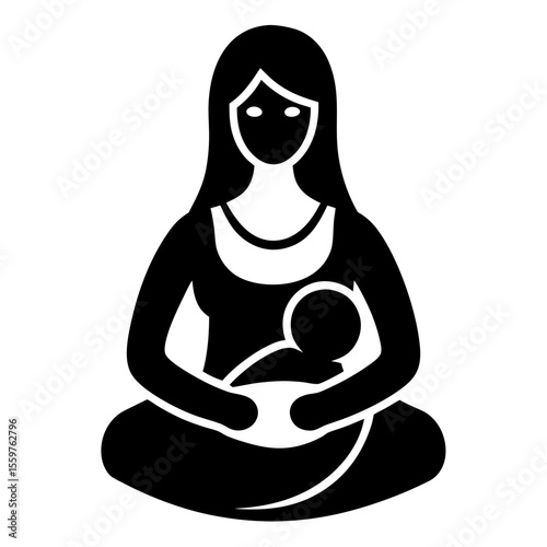 Mother breastfeeding her baby in a black and white vector