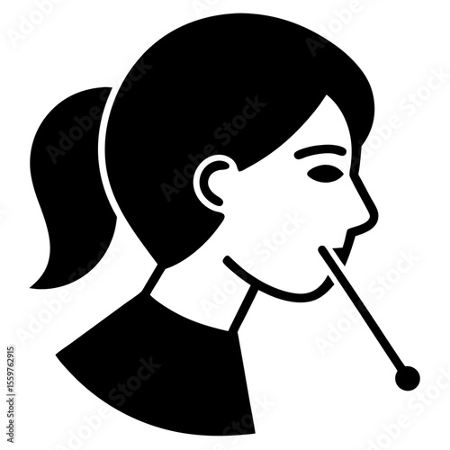 Woman taking a covid test with a swab in her mouth vector