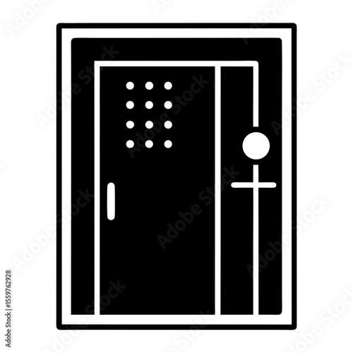Black and white sliding door with handle and peepholes vector