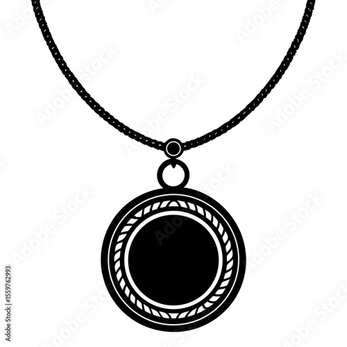 Elegant necklace with round pendant in black and white vector
