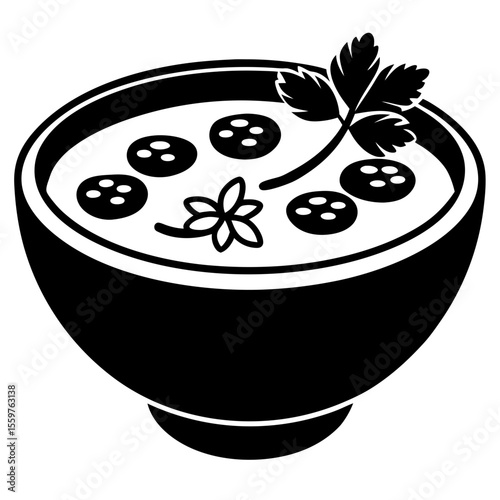 Bowl of soup with sausage and parsley garnish vector