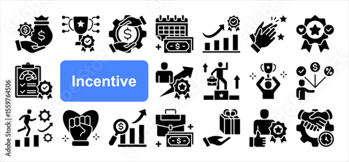 Incentive editable stroke icon set, with Reward, Compensation, Pay day, Performance award, Award, Employee benefits, Gift.