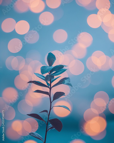 Abstract Blurred Background With Flower Plant Elements And Bokeh Lights