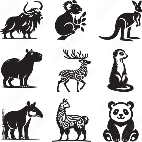 Animal set silhouette vector icon isolated on white background