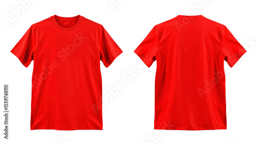 Red t-shirt in front and back view, mockup isolated on transparent background