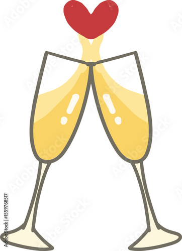 Cheers to Love Two Champagne Glasses Clinking with a Heart