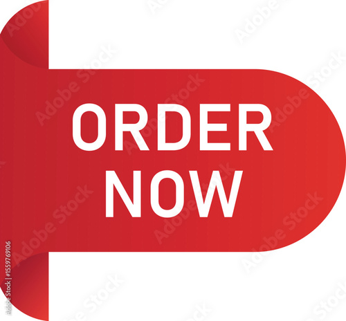 Red "Order Now" button label graphic for online purchases, promotional ads, and ecommerce websites. Perfect for encouraging immediate action. Clean vector design for easy editing.