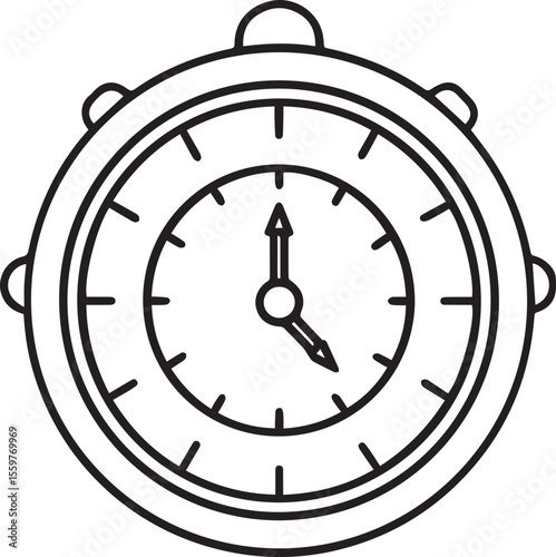 Retro black alarm clock with ringing bell for morning wake-up reminder