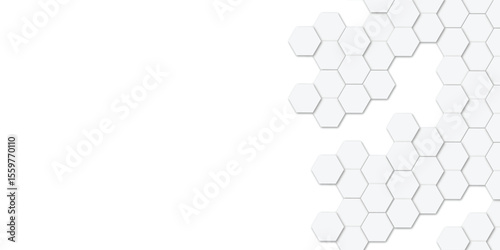 Abstract geometric technology embossed white hexagon on transparent honeycomb vector illustration background.