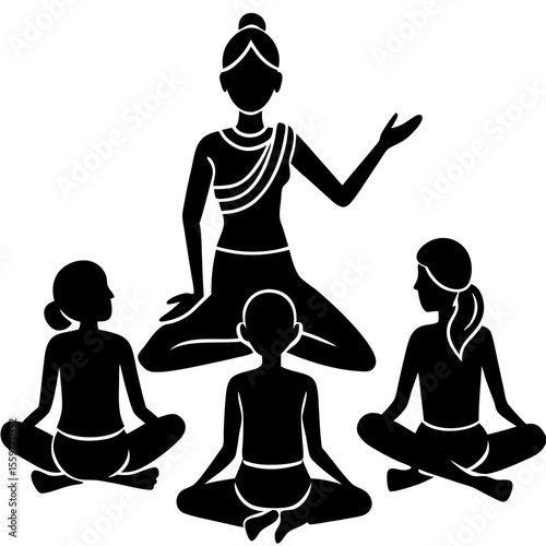 Yoga instructor teaching meditation to children in a class